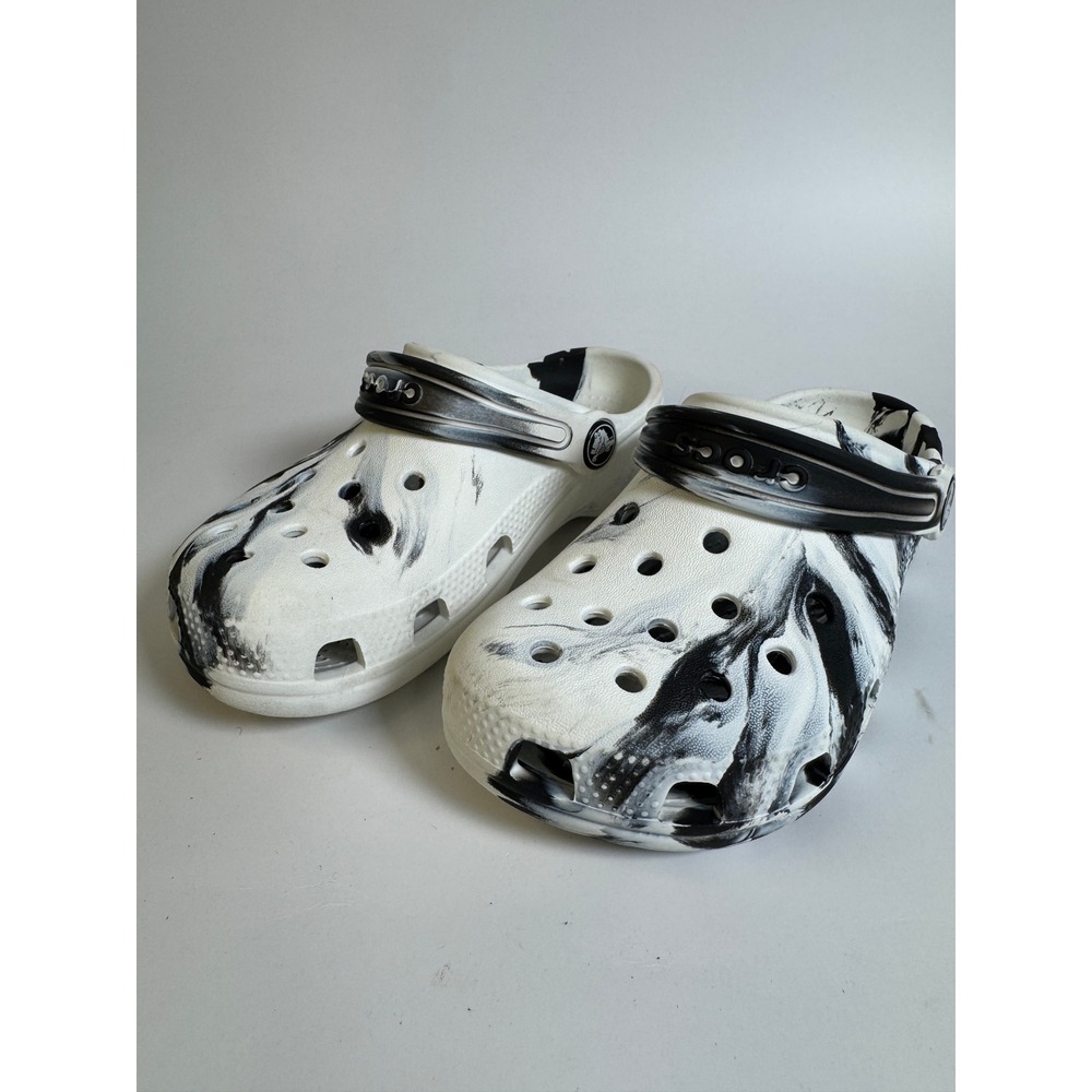 Crocs Kids Classic Marbled Clog Black White Swirl Slip On Shoes Size J13
